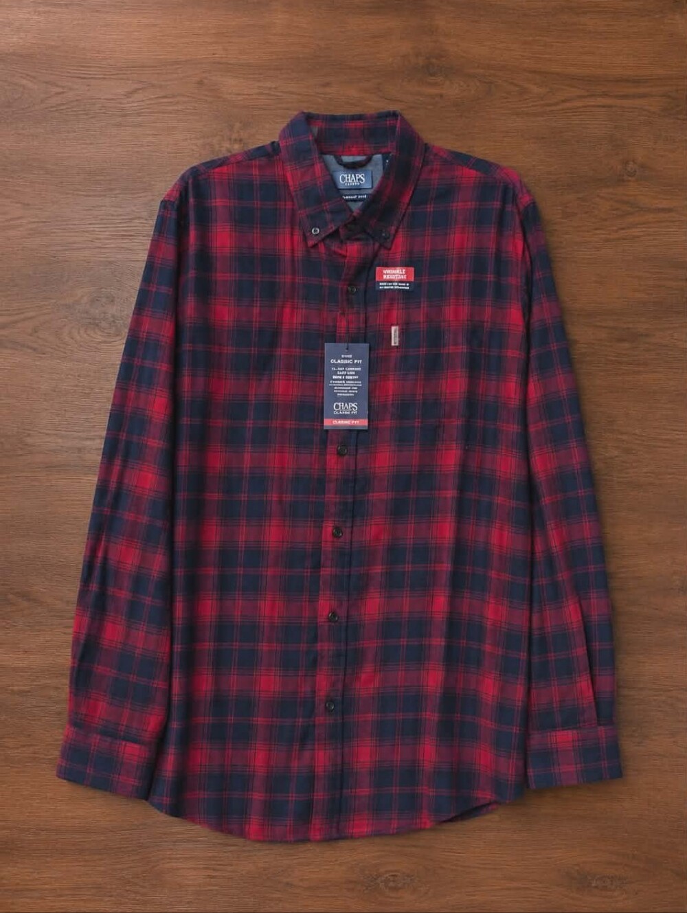 Chaps Performance Flannel Shirt Men’s Large Red Black Plaid Button Front Soft